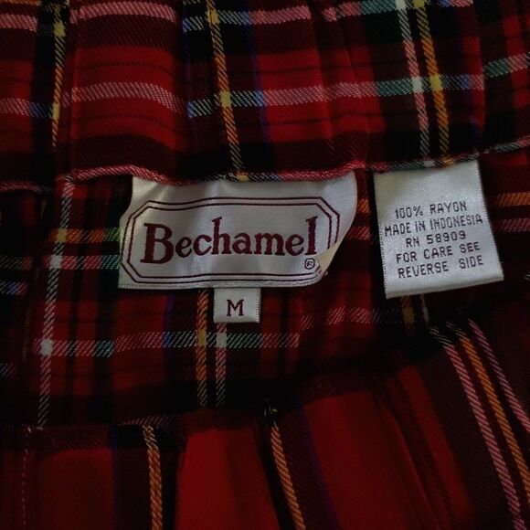 Vtg Bechamel Plaid Pleated Maxi Skirt Button Up Shirt Set Sz 12 Christmas Red - Picture 6 of 9